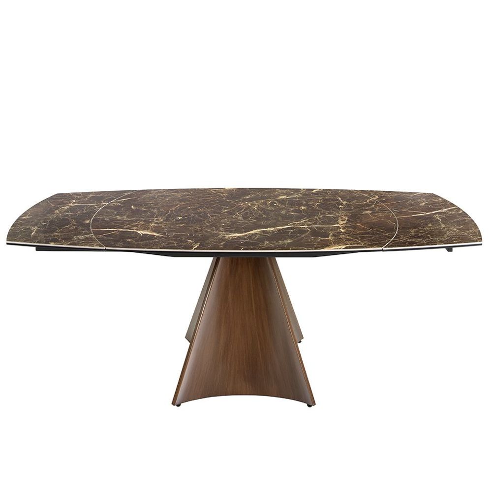 Dining Tables - Oval Barrel porcelain marble and walnut effect steel dining table - ANGEL CERDÁ