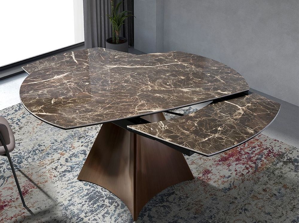 Dining Tables - Oval Barrel porcelain marble and walnut effect steel dining table - ANGEL CERDÁ