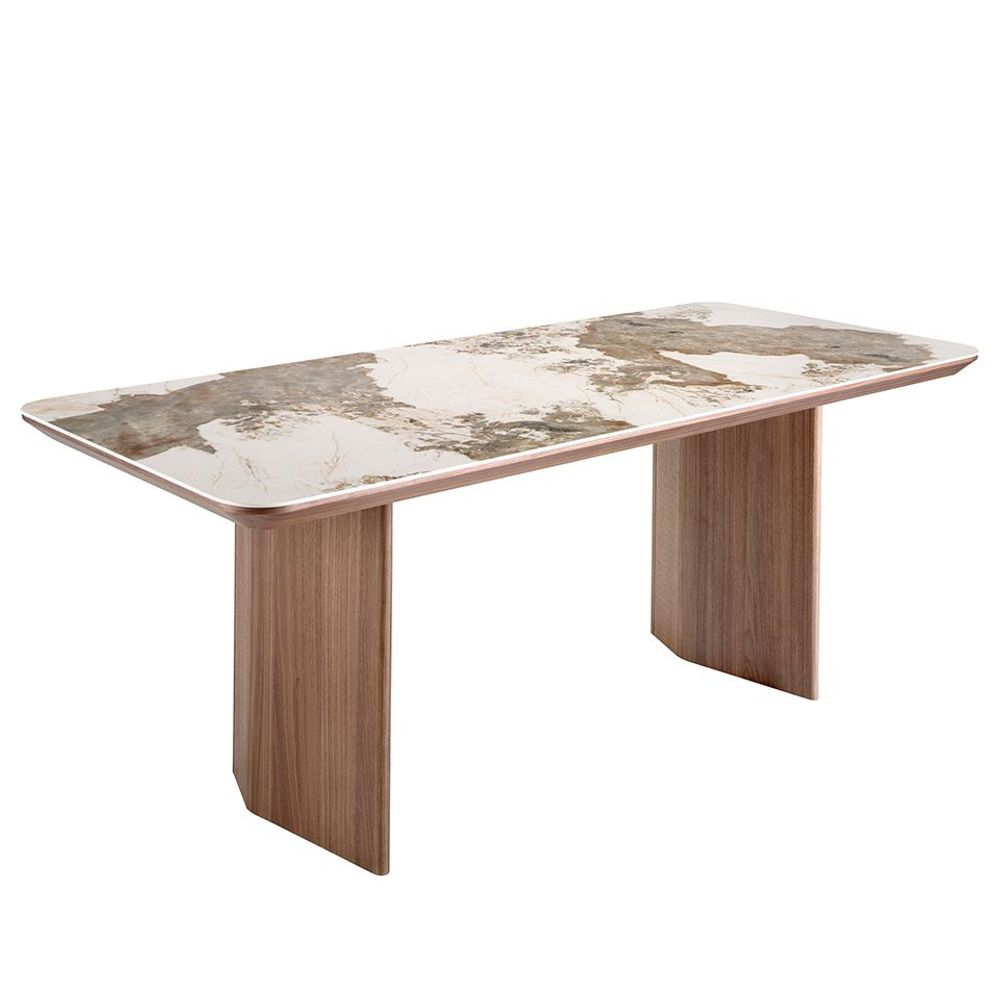 Dining Tables - Rectangular porcelain marble and walnut dining table - ANGEL CERDÁ