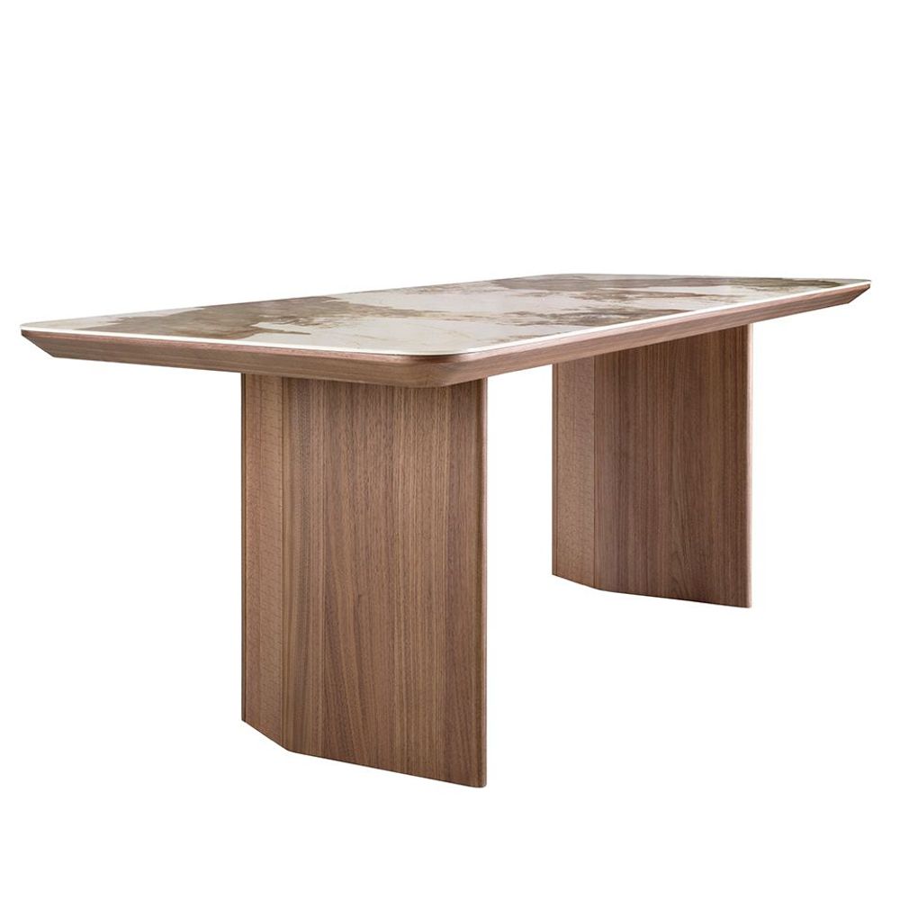 Dining Tables - Rectangular porcelain marble and walnut dining table - ANGEL CERDÁ