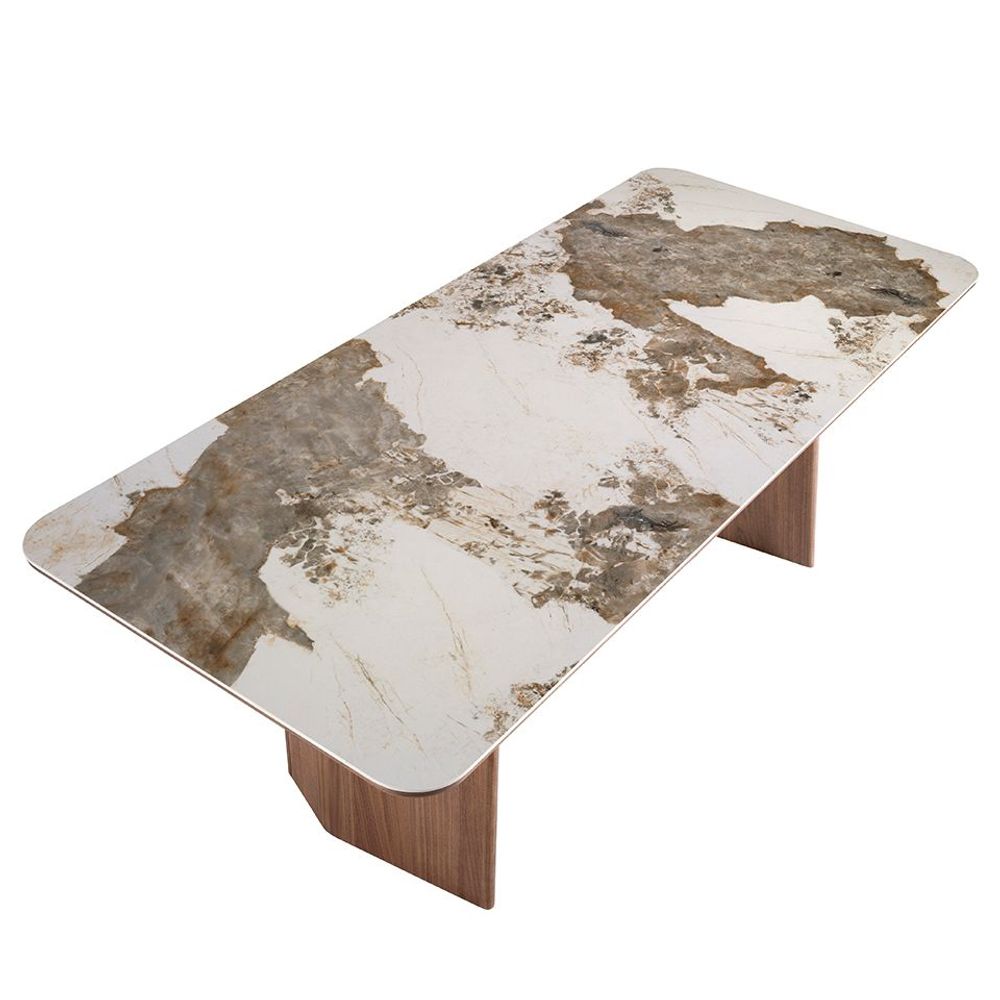 Dining Tables - Rectangular porcelain marble and walnut dining table - ANGEL CERDÁ