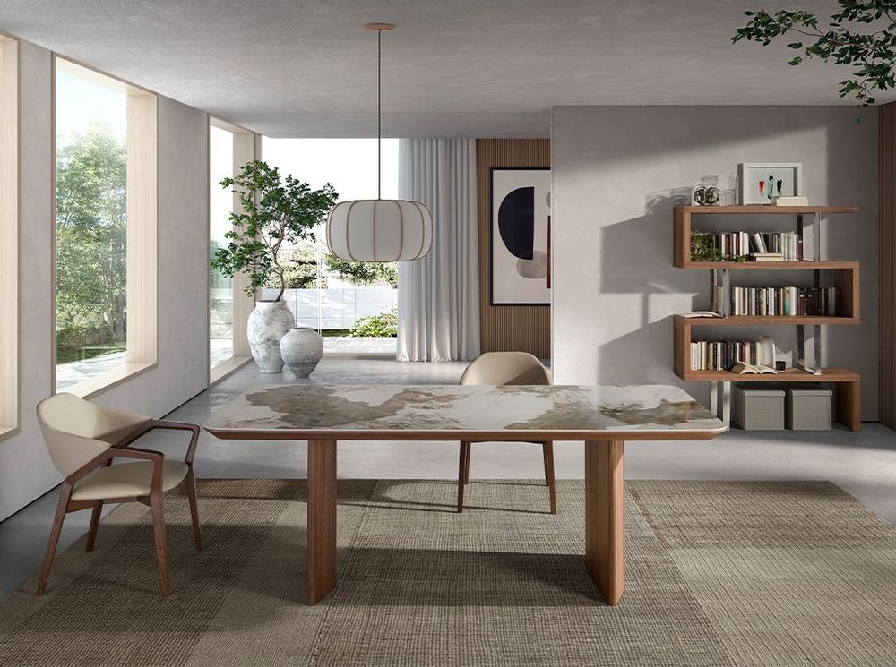 Dining Tables - Rectangular porcelain marble and walnut dining table - ANGEL CERDÁ