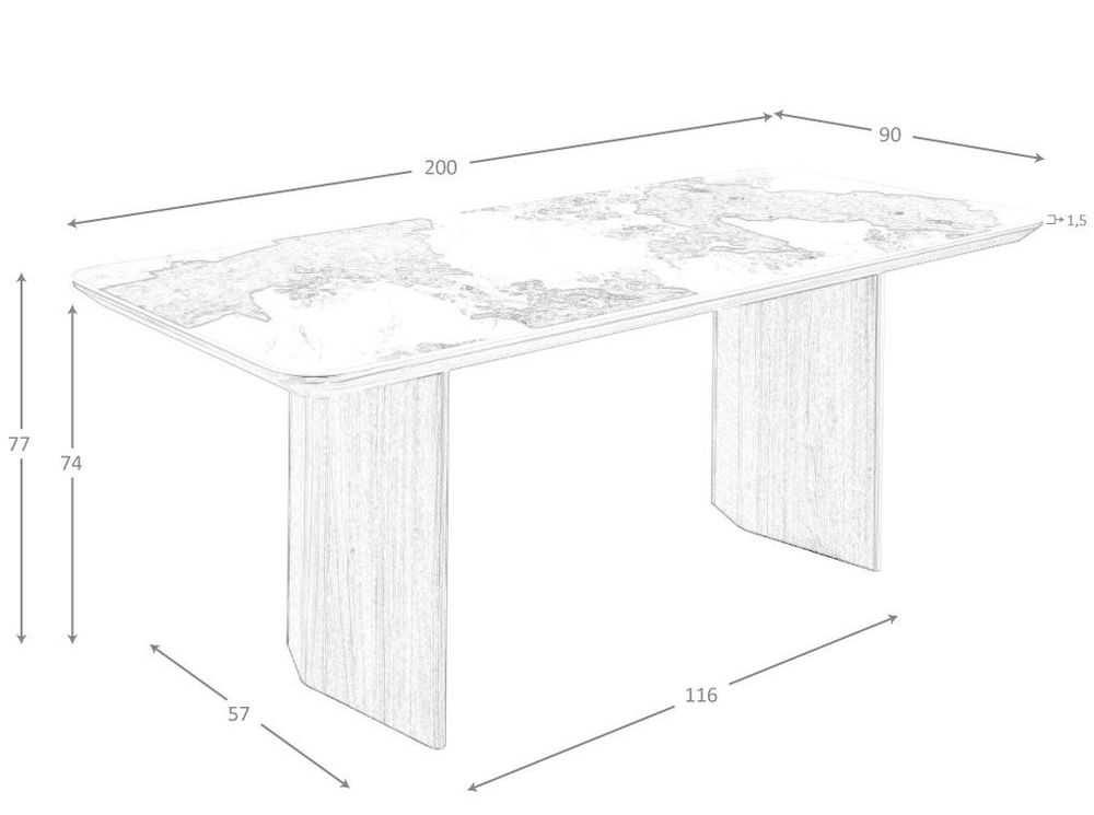 Tables Salle à Manger - Table à manger rectangulaire marbre porcelaine et noyer - ANGEL CERDÁ