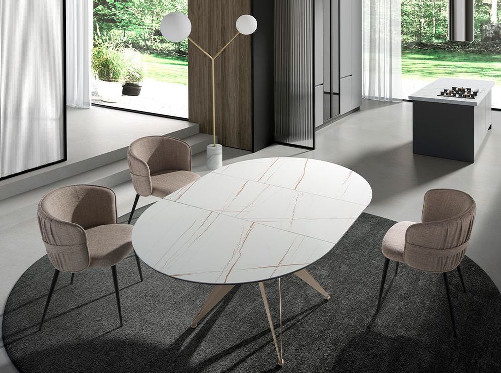 Dining Tables - Round porcelain marble and steel extending dining table - ANGEL CERDÁ