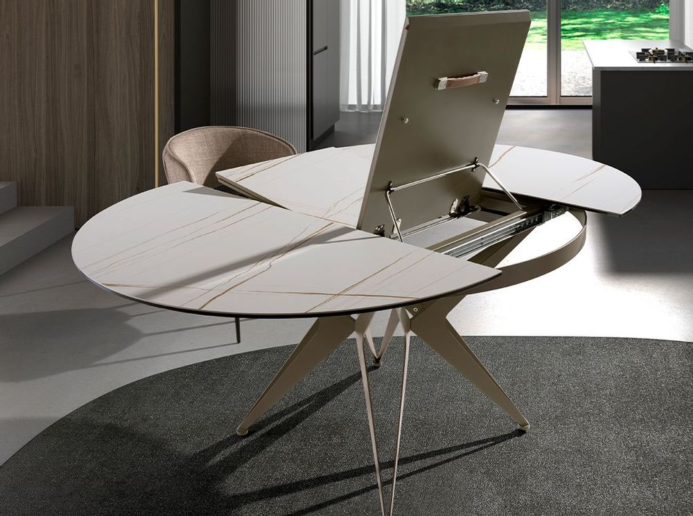 Dining Tables - Round porcelain marble and steel extending dining table - ANGEL CERDÁ