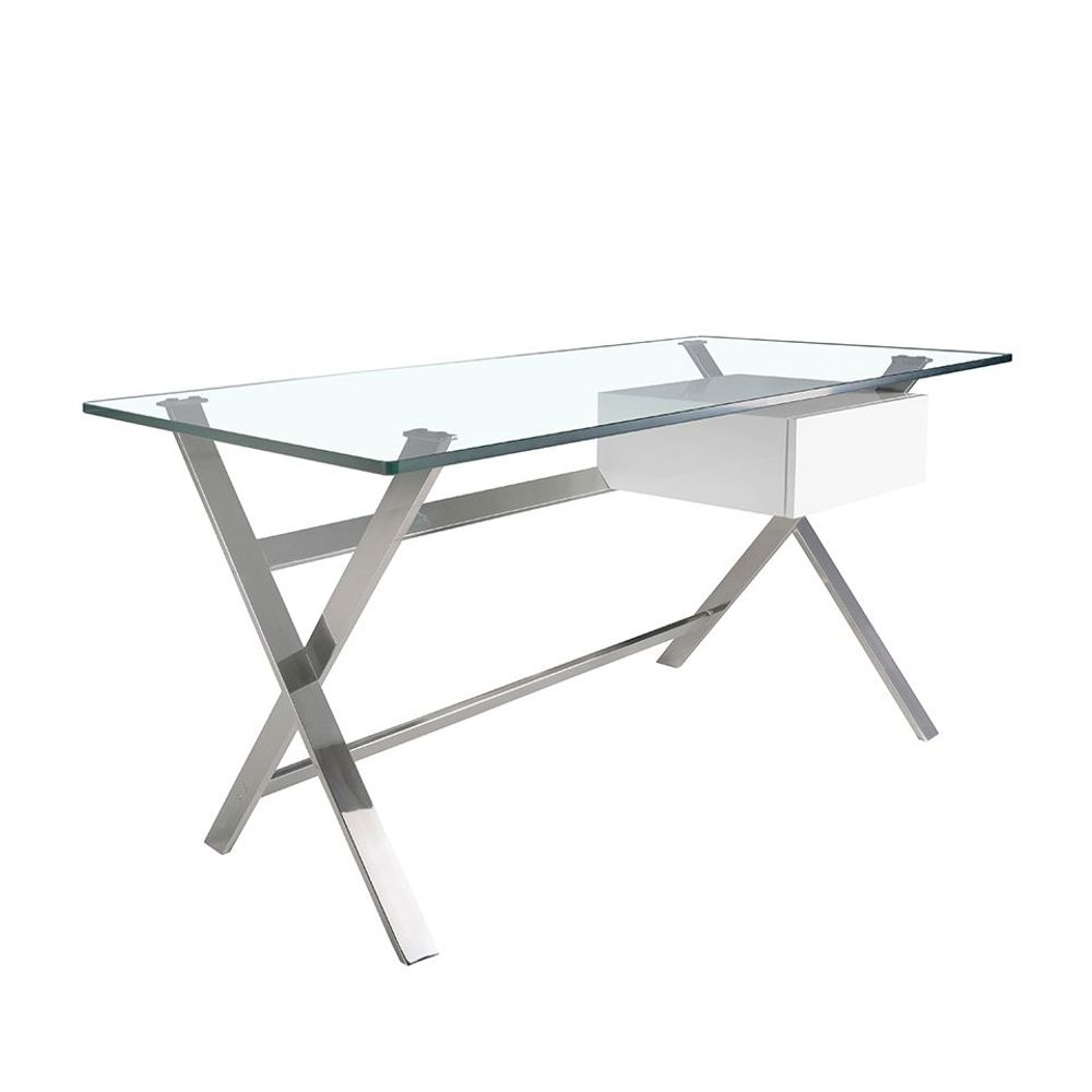 Desks - White wood and chrome-plated steel desk with tempered glass top - ANGEL CERDÁ