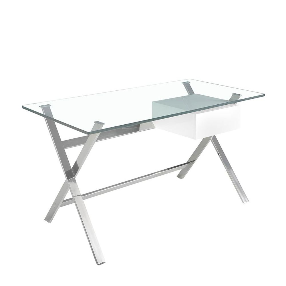 Desks - White wood and chrome-plated steel desk with tempered glass top - ANGEL CERDÁ