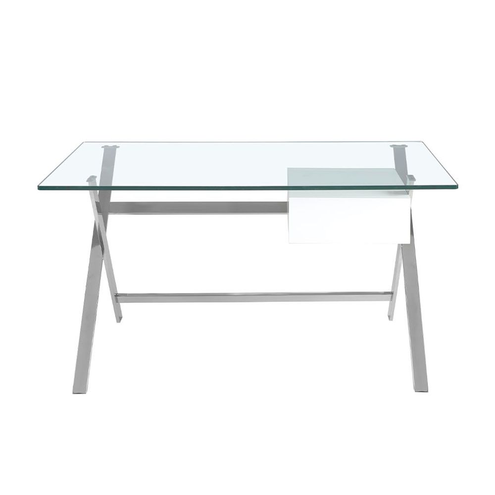 Desks - White wood and chrome-plated steel desk with tempered glass top - ANGEL CERDÁ