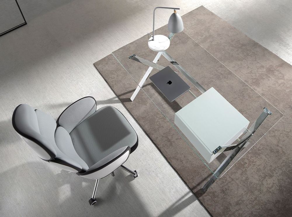 Desks - White wood and chrome-plated steel desk with tempered glass top - ANGEL CERDÁ