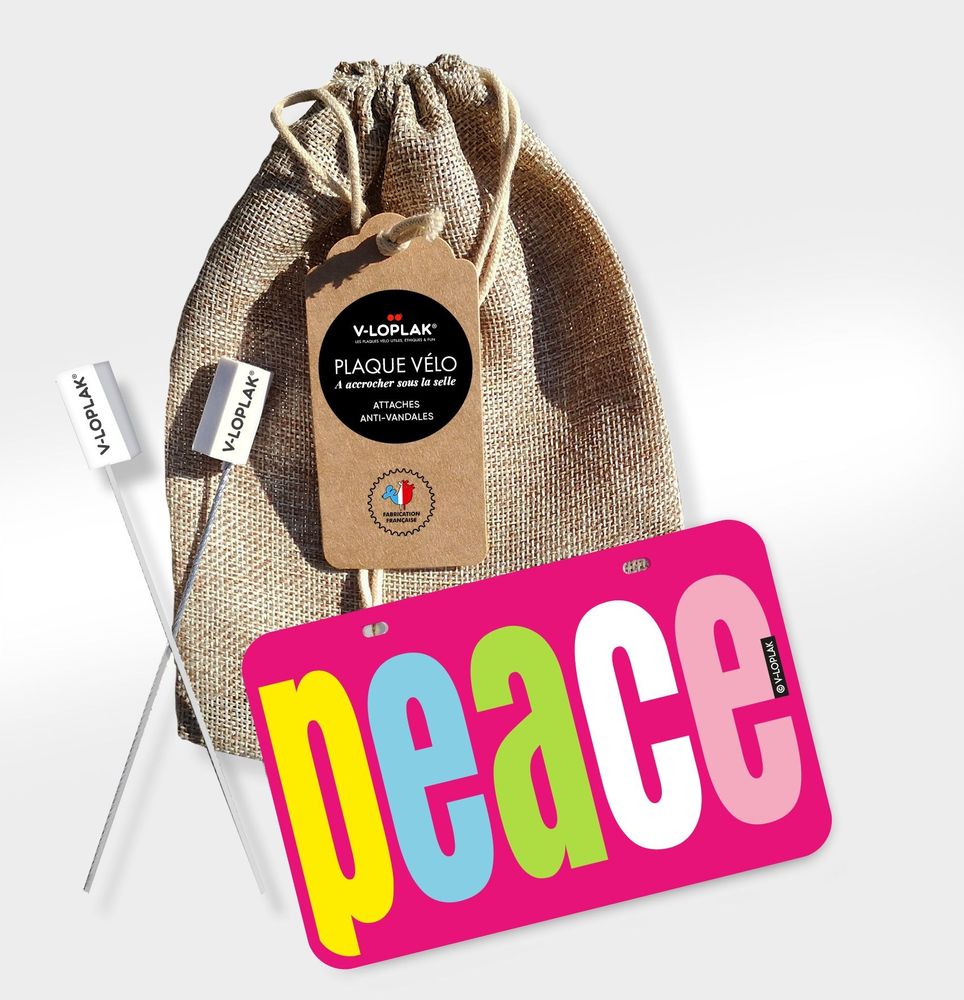 Cadeaux - Plaque vélo Peace (rose) - V-LOPLAK (ACCESSOIRE TENDANCE)