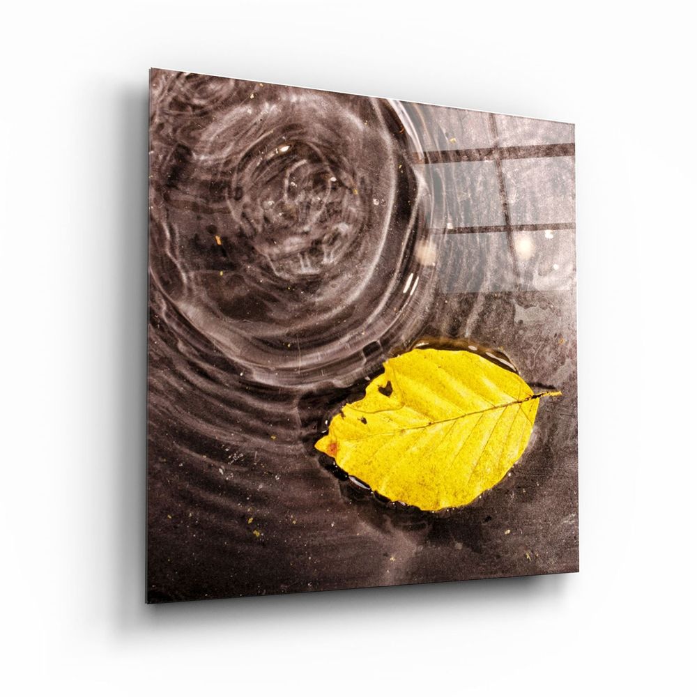 Autres décorations murales - ・"Yellow Leaf on the Water"|・Glass Wall Art  Artdesigna Glass Printing Wall Arts. - ARTDESIGNA