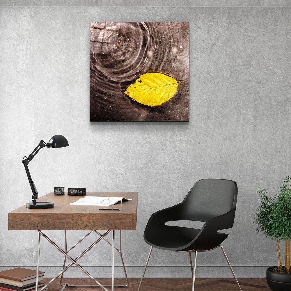 Autres décorations murales - ・"Yellow Leaf on the Water"|・Glass Wall Art  Artdesigna Glass Printing Wall Arts. - ARTDESIGNA