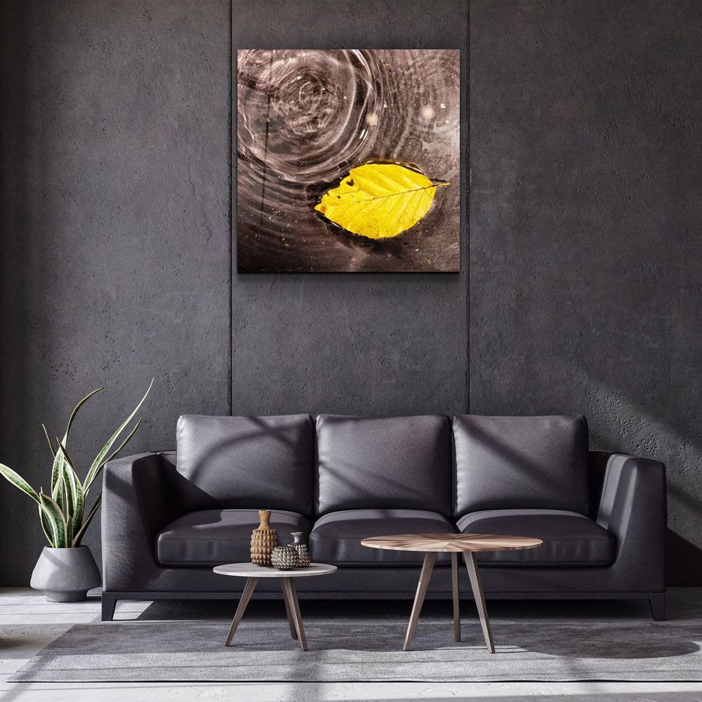 Autres décorations murales - ・"Yellow Leaf on the Water"|・Glass Wall Art  Artdesigna Glass Printing Wall Arts. - ARTDESIGNA