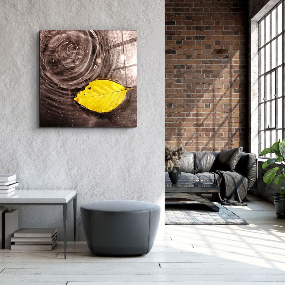 Autres décorations murales - ・"Yellow Leaf on the Water"|・Glass Wall Art  Artdesigna Glass Printing Wall Arts. - ARTDESIGNA