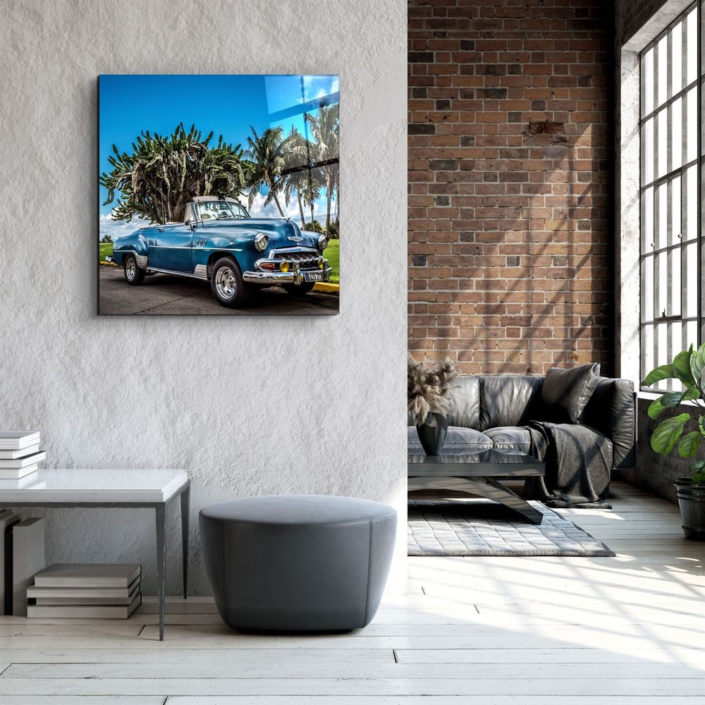 Autres décorations murales - ・"Classic Blue Car"・Glass Wall Art | Artdesigna Glass Printing Wall Arts. - ARTDESIGNA