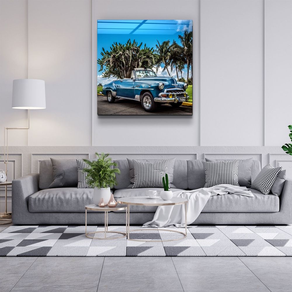 Autres décorations murales - ・"Classic Blue Car"・Glass Wall Art | Artdesigna Glass Printing Wall Arts. - ARTDESIGNA