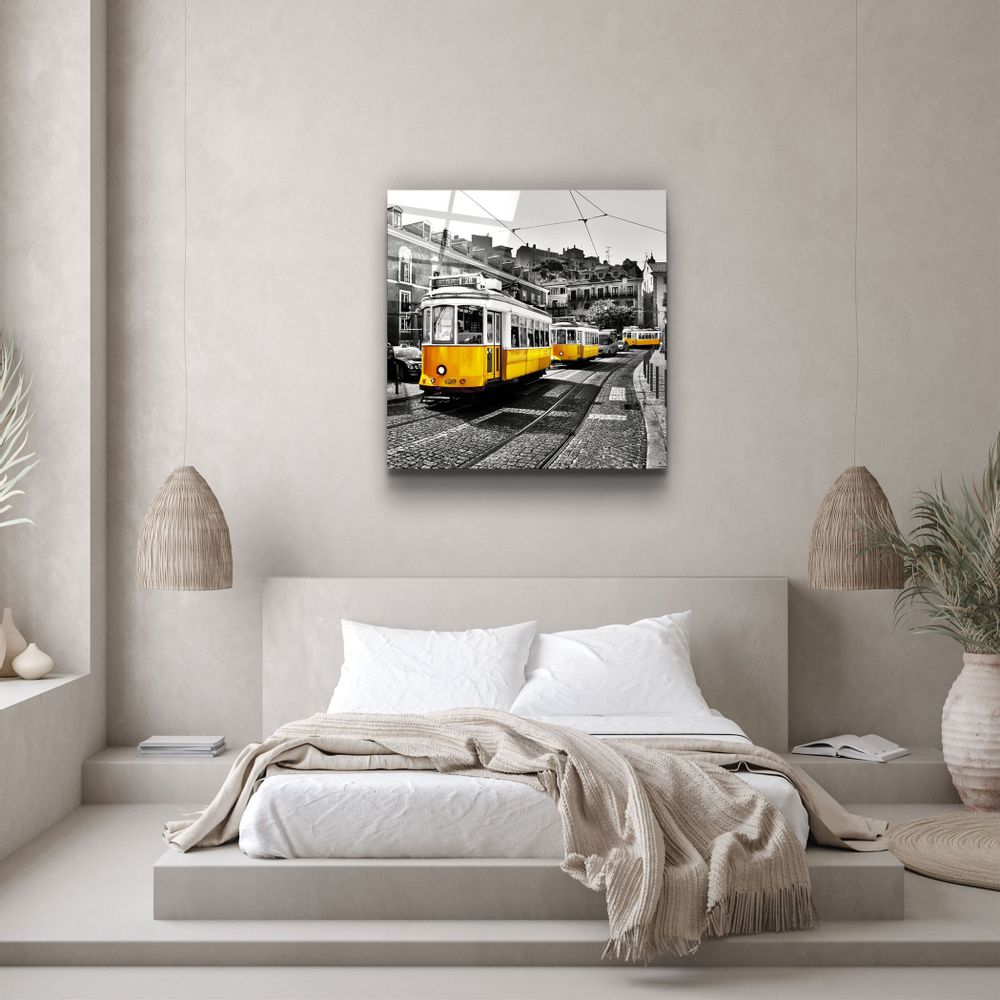 Other wall decoration - ・"Lisbon Yellow Tram"・Glass Wall Art | Artdesigna Glass Printing Wall Arts. - ARTDESIGNA