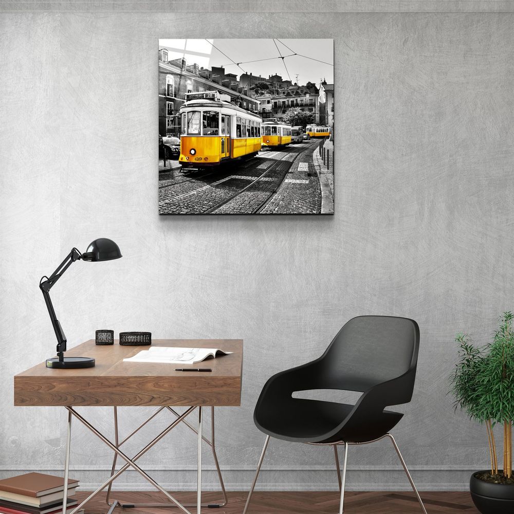 Other wall decoration - ・"Lisbon Yellow Tram"・Glass Wall Art | Artdesigna Glass Printing Wall Arts. - ARTDESIGNA