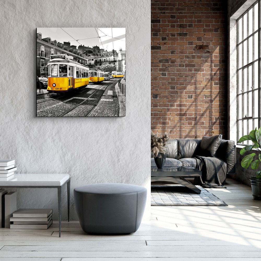 Other wall decoration - ・"Lisbon Yellow Tram"・Glass Wall Art | Artdesigna Glass Printing Wall Arts. - ARTDESIGNA