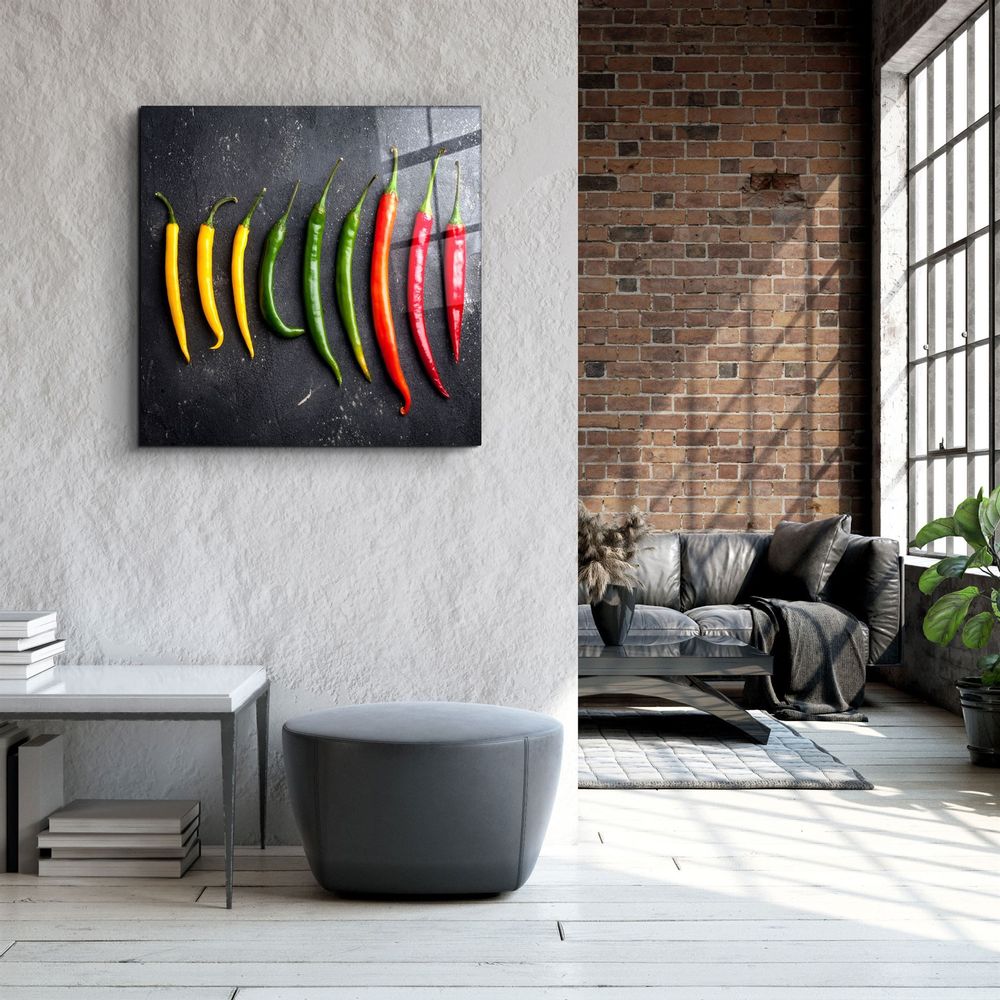 Autres décorations murales - ・"Colorful Peppers"・Glass Wall Art | Artdesigna Glass Printing Wall Arts. - ARTDESIGNA
