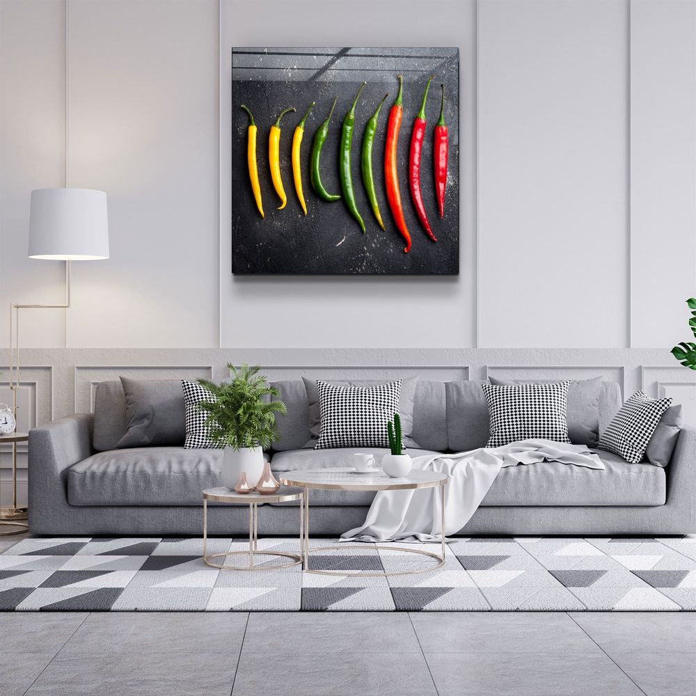 Autres décorations murales - ・"Colorful Peppers"・Glass Wall Art | Artdesigna Glass Printing Wall Arts. - ARTDESIGNA