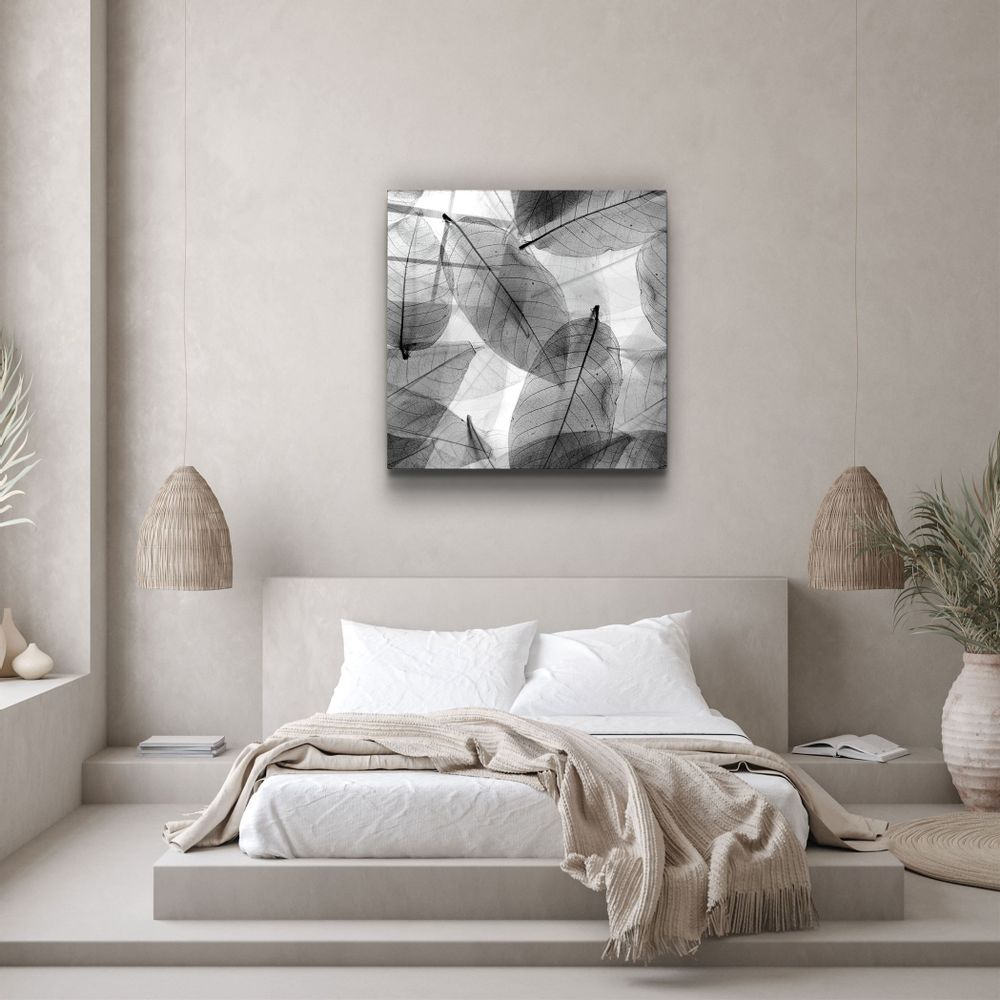 Autres décorations murales - ・"Black and White Leaves"・Glass Wall Art | Artdesigna Glass Printing Wall Arts. - ARTDESIGNA