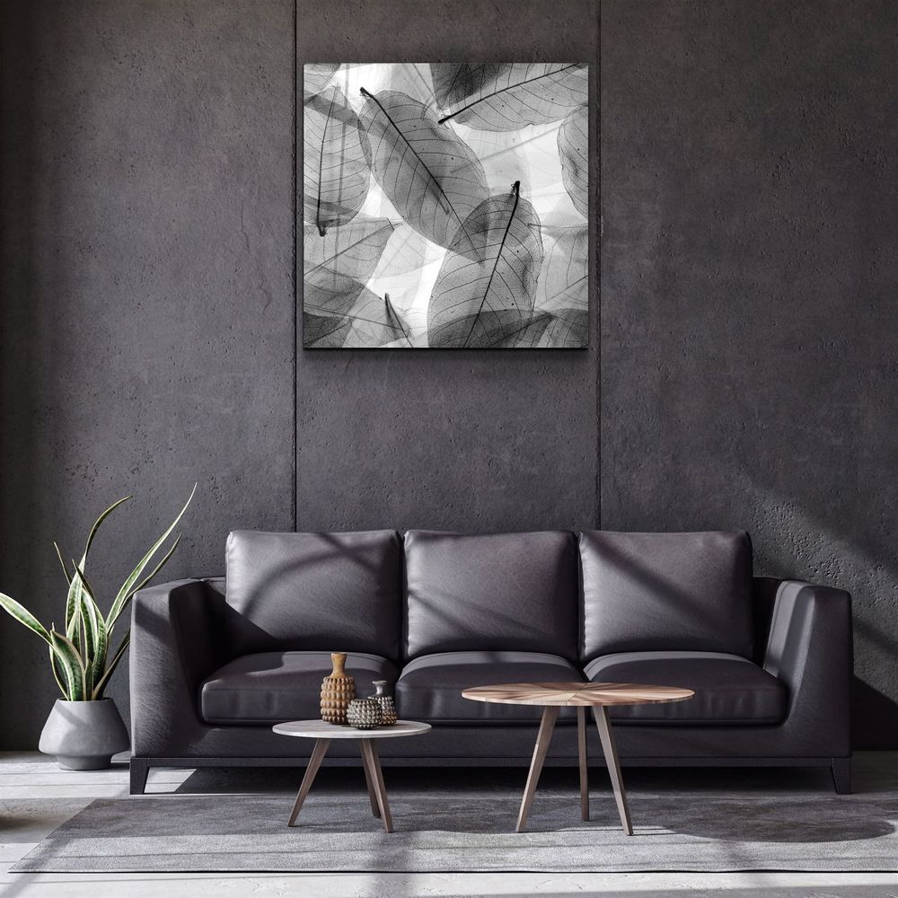 Autres décorations murales - ・"Black and White Leaves"・Glass Wall Art | Artdesigna Glass Printing Wall Arts. - ARTDESIGNA