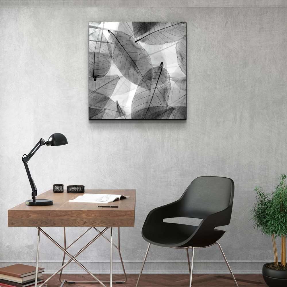 Autres décorations murales - ・"Black and White Leaves"・Glass Wall Art | Artdesigna Glass Printing Wall Arts. - ARTDESIGNA