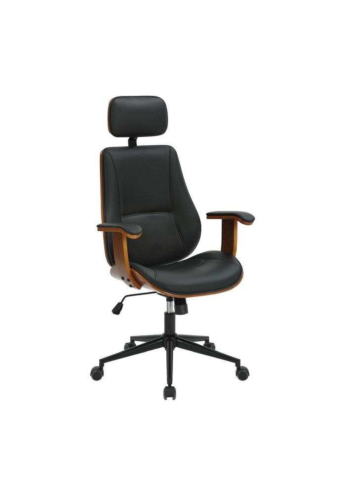 Armchairs - Lugo Office Chair - Walnut and Black Leather - VIBORR