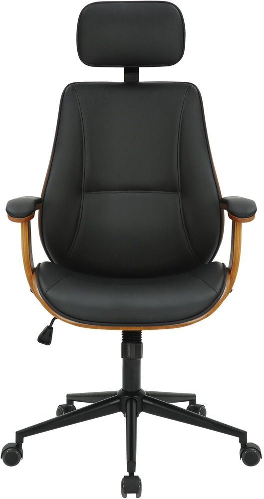 Armchairs - Lugo Office Chair - Walnut and Black Leather - VIBORR