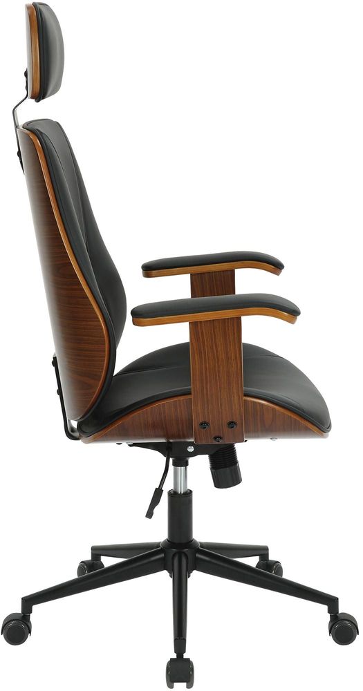 Armchairs - Lugo Office Chair - Walnut and Black Leather - VIBORR
