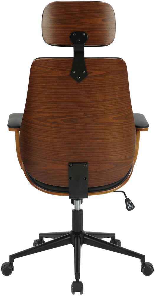 Armchairs - Lugo Office Chair - Walnut and Black Leather - VIBORR