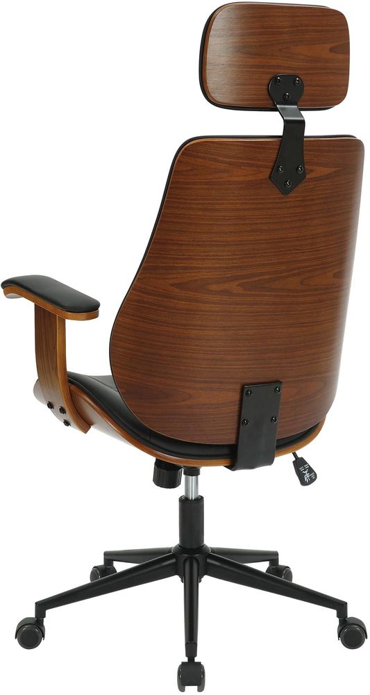 Armchairs - Lugo Office Chair - Walnut and Black Leather - VIBORR