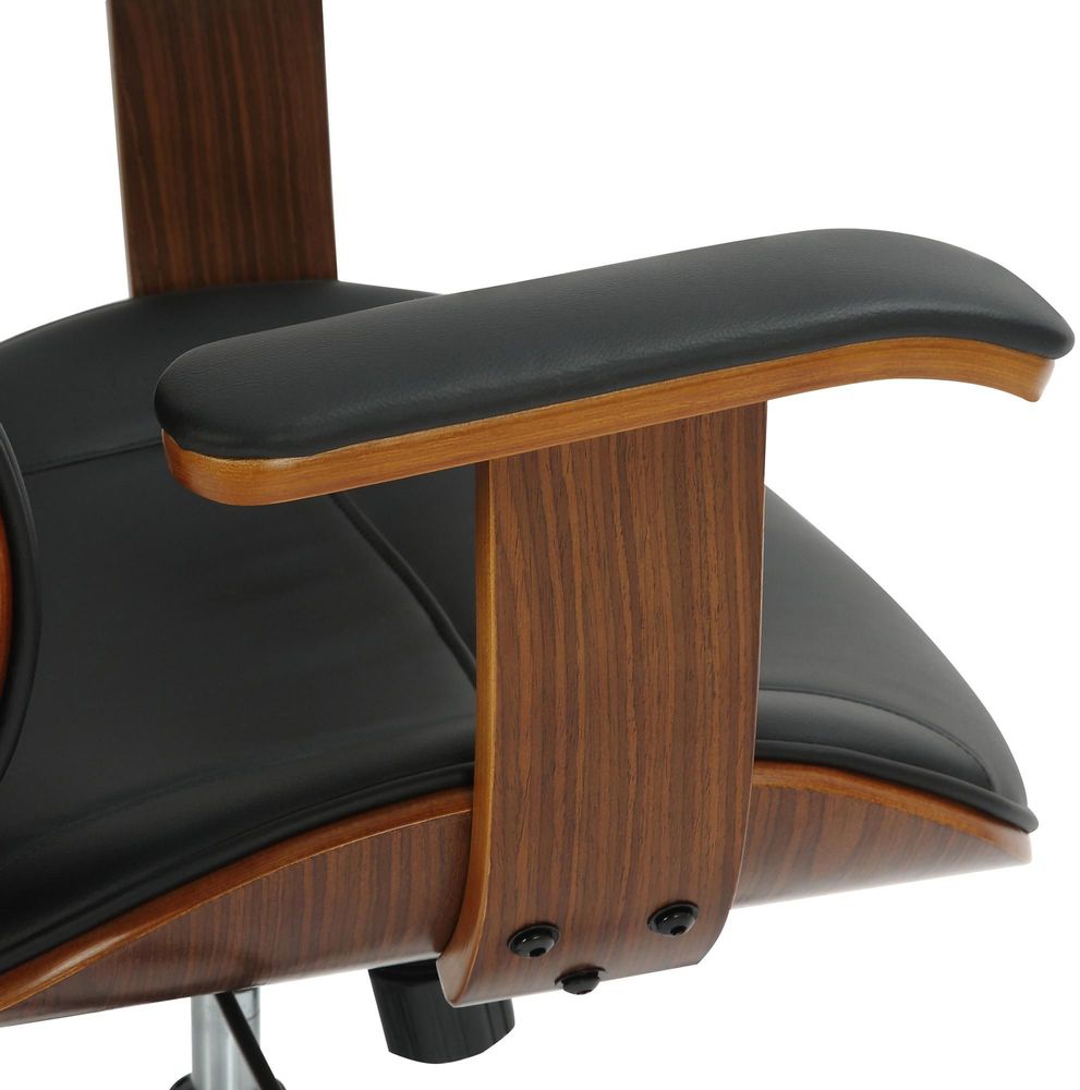 Armchairs - Lugo Office Chair - Walnut and Black Leather - VIBORR