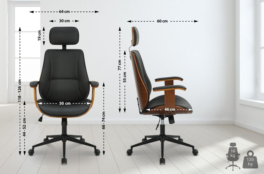 Armchairs - Lugo Office Chair - Walnut and Black Leather - VIBORR