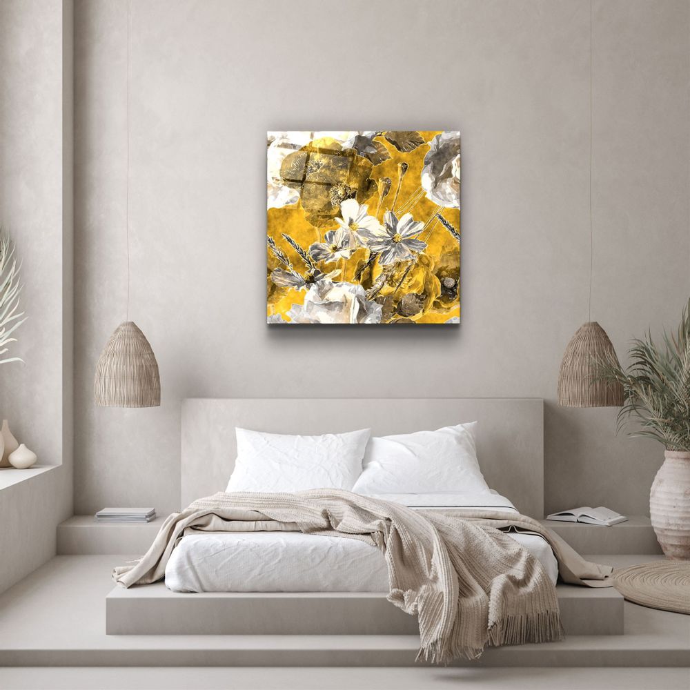 Other wall decoration - ・"Yellow Flowers"・Glass Wall Art | Artdesigna Glass Printing Wall Arts. - ARTDESIGNA
