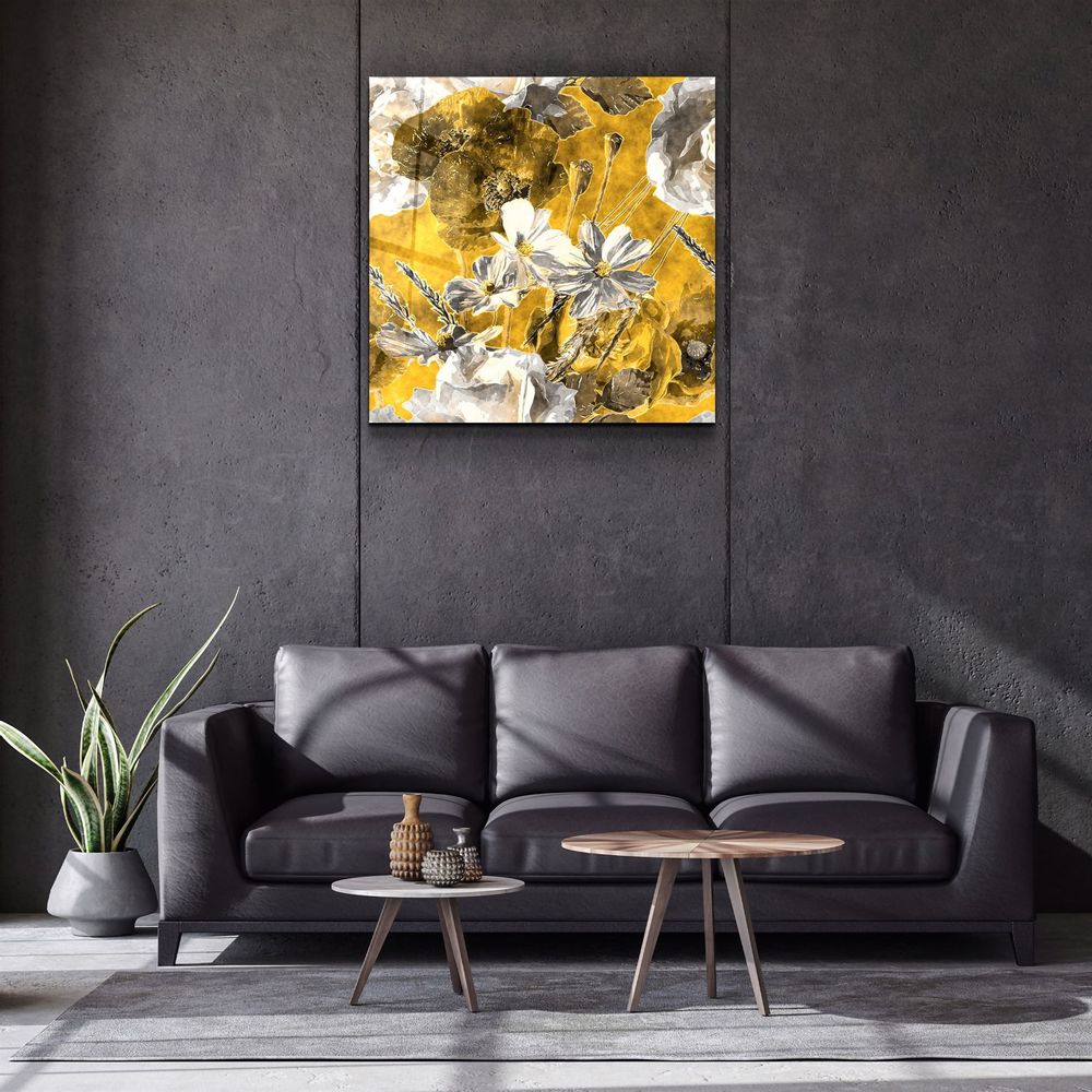 Other wall decoration - ・"Yellow Flowers"・Glass Wall Art | Artdesigna Glass Printing Wall Arts. - ARTDESIGNA