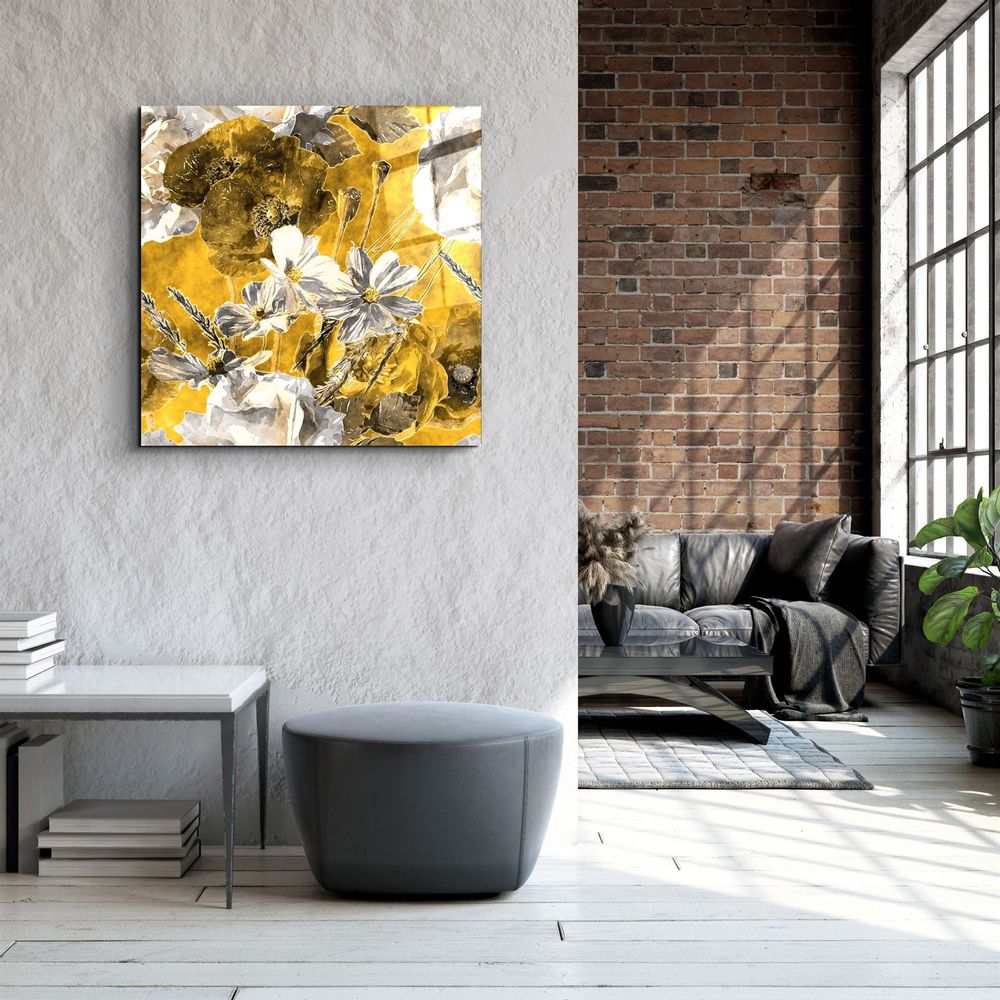 Other wall decoration - ・"Yellow Flowers"・Glass Wall Art | Artdesigna Glass Printing Wall Arts. - ARTDESIGNA