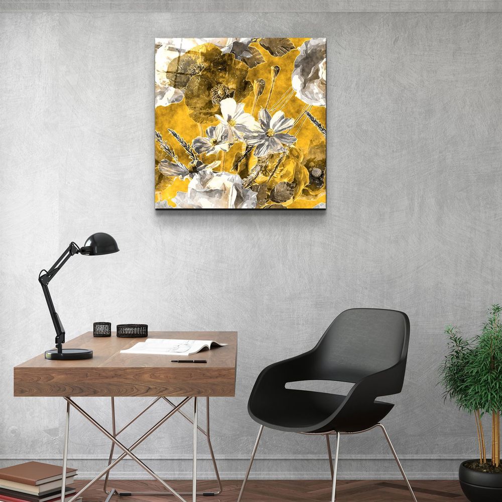 Other wall decoration - ・"Yellow Flowers"・Glass Wall Art | Artdesigna Glass Printing Wall Arts. - ARTDESIGNA