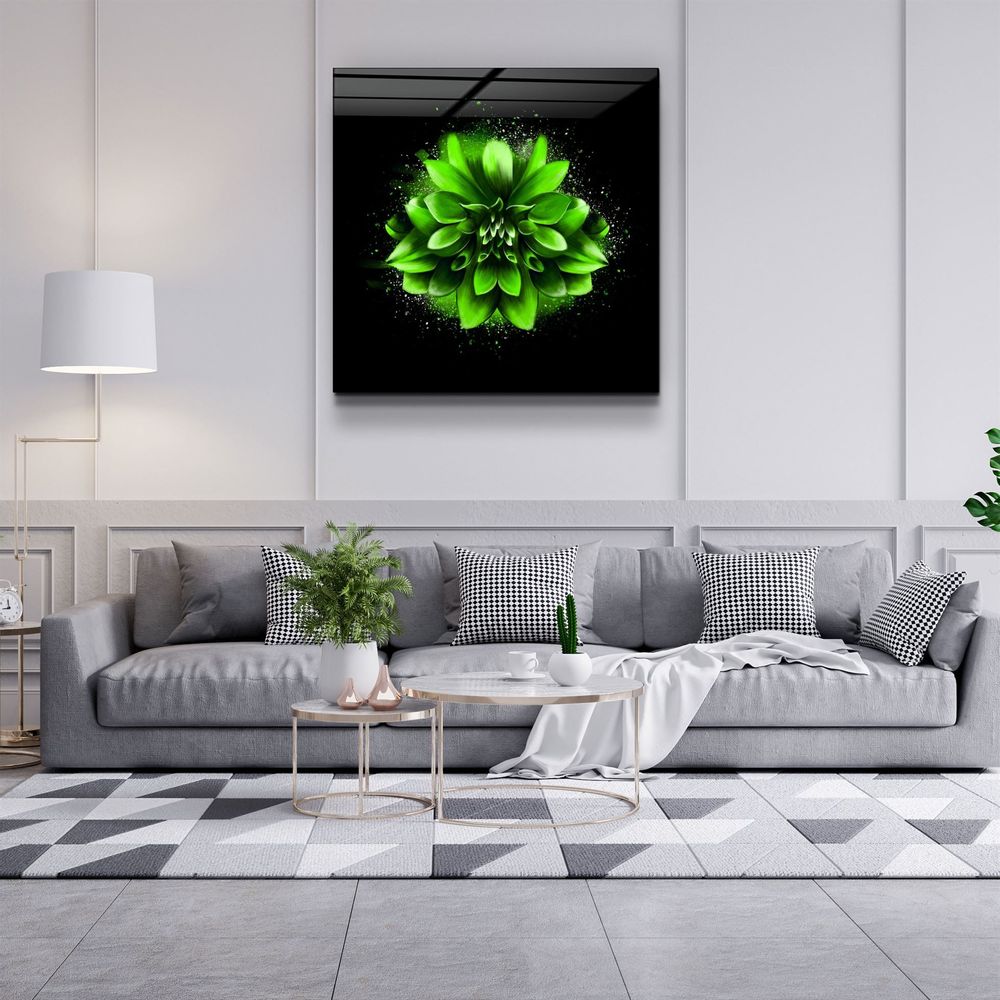 Other wall decoration - ・"Green Flower"・Glass Wall Art | Artdesigna Glass Printing Wall Arts. - ARTDESIGNA