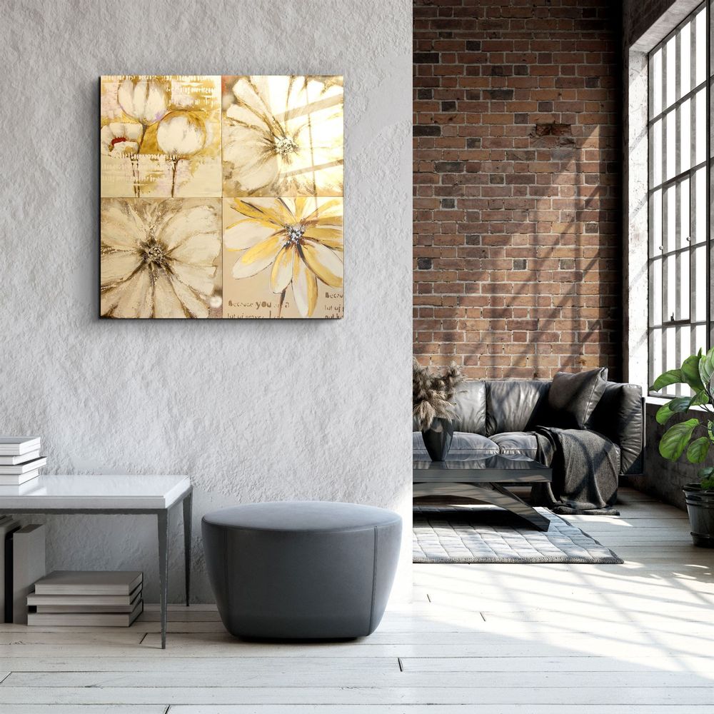Other wall decoration - ・"Abstract Yellow Flowers"・Glass Wall Art | Artdesigna Glass Printing Wall Arts. - ARTDESIGNA
