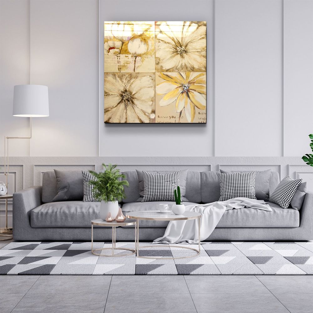 Other wall decoration - ・"Abstract Yellow Flowers"・Glass Wall Art | Artdesigna Glass Printing Wall Arts. - ARTDESIGNA
