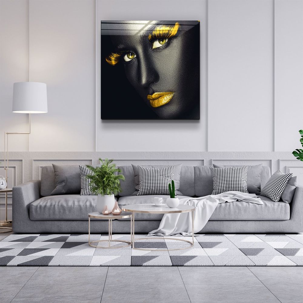 Other wall decoration - ・"Yellow Lips and Eyes"・Glass Wall Art | Artdesigna Glass Printing Wall Arts. - ARTDESIGNA
