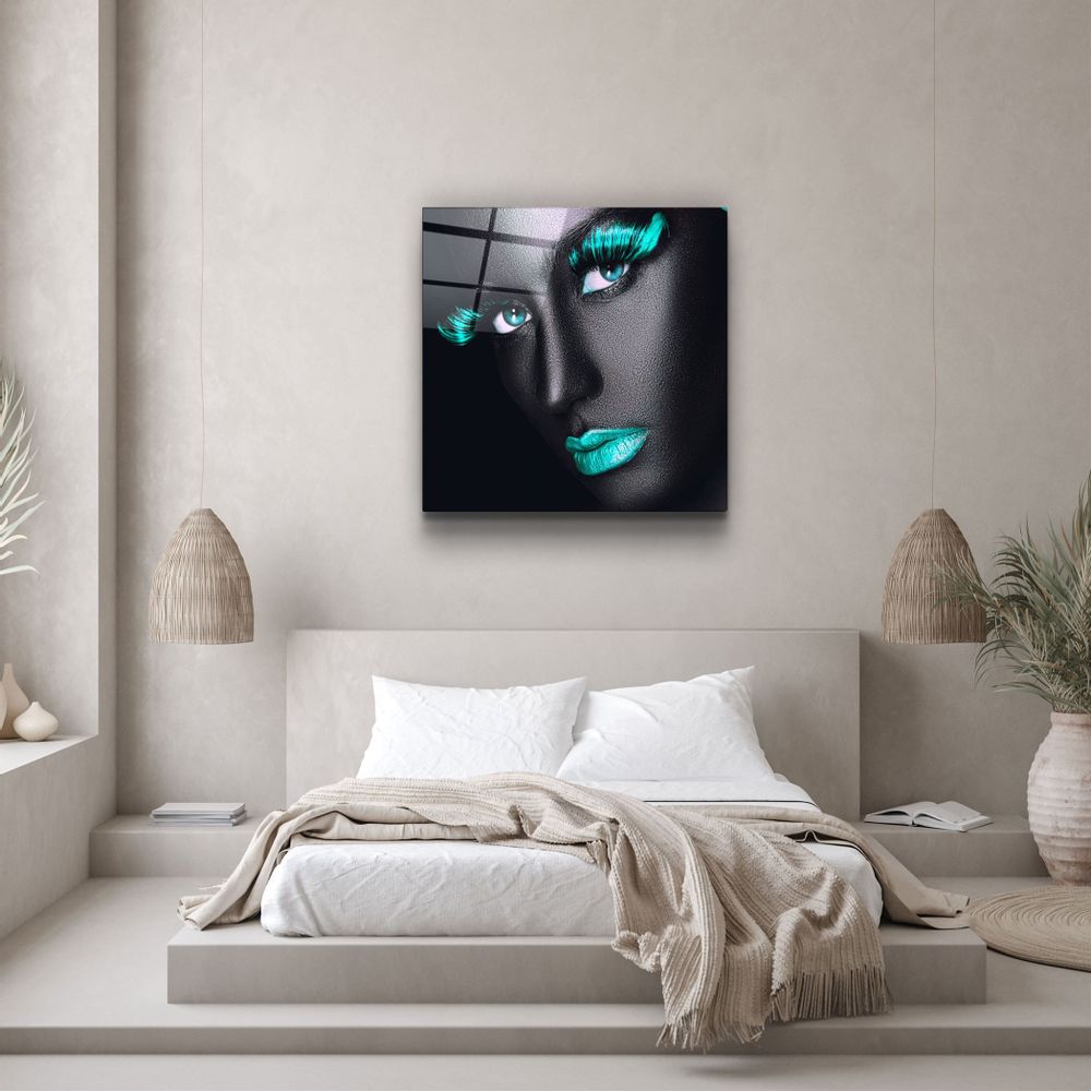 Other wall decoration - ・"Green Lips and Eyes"・Glass Wall Art | Artdesigna Glass Printing Wall Arts. - ARTDESIGNA