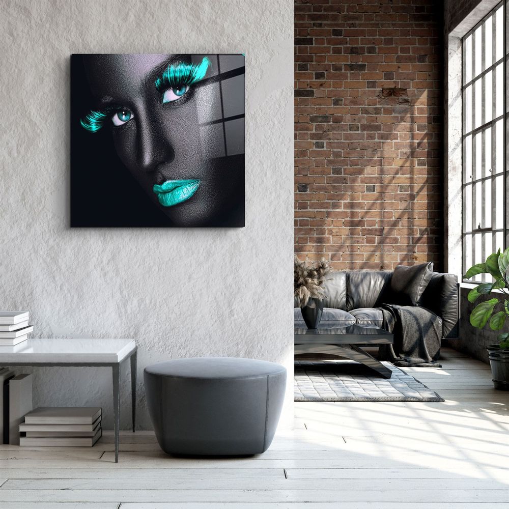 Other wall decoration - ・"Green Lips and Eyes"・Glass Wall Art | Artdesigna Glass Printing Wall Arts. - ARTDESIGNA