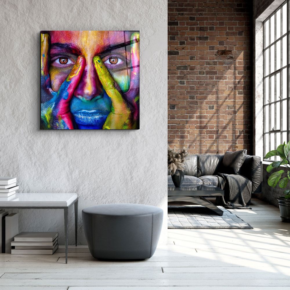 Autres décorations murales - ・"Abstract Colorful Face"・Glass Wall Art | Artdesigna Glass Printing Wall Arts. - ARTDESIGNA