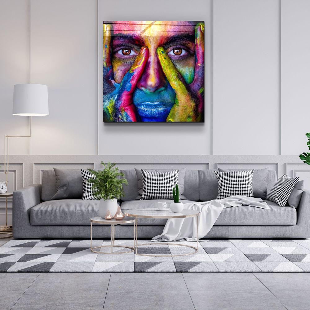 Autres décorations murales - ・"Abstract Colorful Face"・Glass Wall Art | Artdesigna Glass Printing Wall Arts. - ARTDESIGNA
