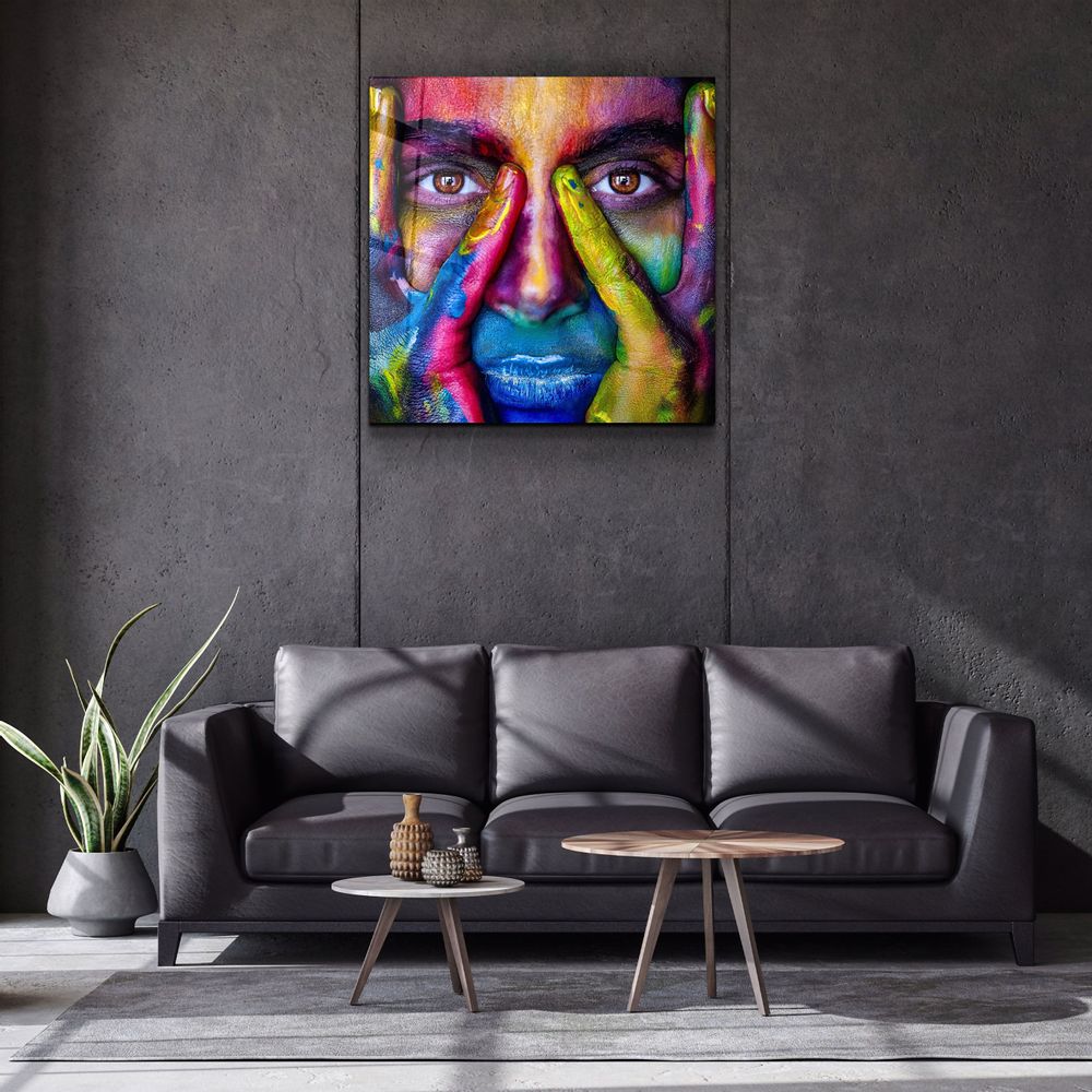 Autres décorations murales - ・"Abstract Colorful Face"・Glass Wall Art | Artdesigna Glass Printing Wall Arts. - ARTDESIGNA
