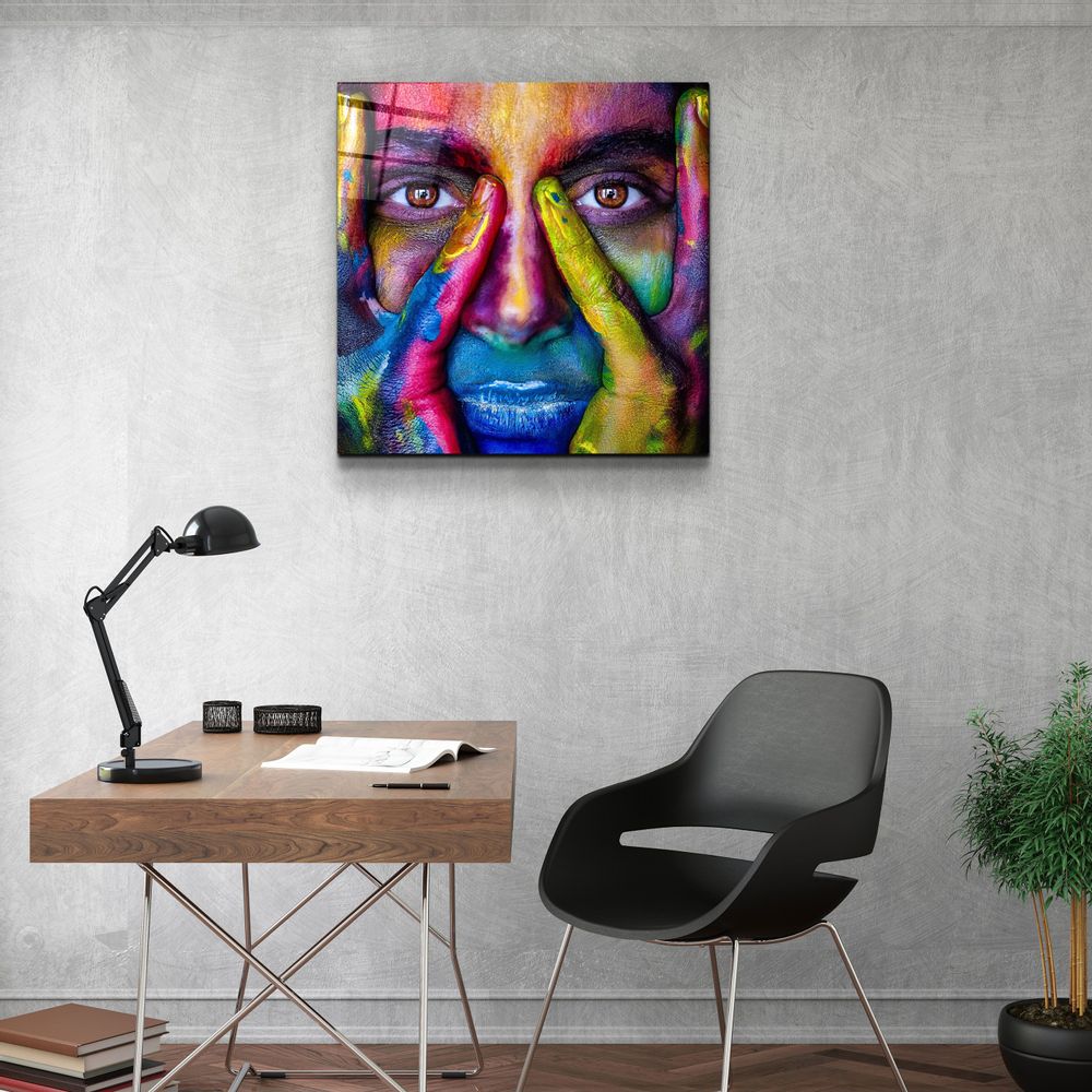Autres décorations murales - ・"Abstract Colorful Face"・Glass Wall Art | Artdesigna Glass Printing Wall Arts. - ARTDESIGNA