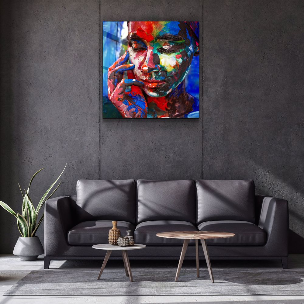 Autres décorations murales - ・"Abstract Colors Woman Portrait"・Glass Wall Art | Artdesigna Glass Printing Wall Arts. - ARTDESIGNA